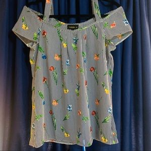 Tamara H blue stripes with flower print detailing xs